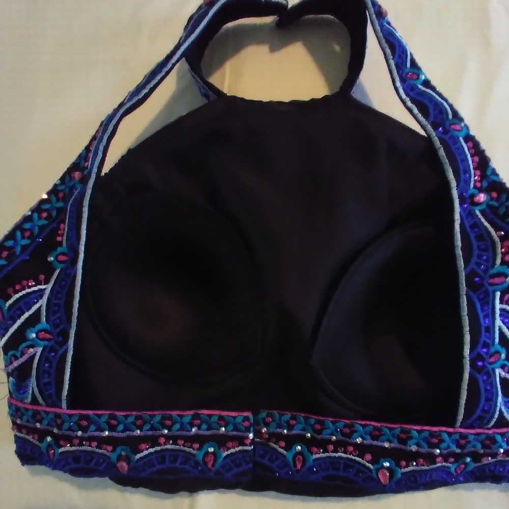 2pc Cabana Type Gown Elegant Black With Colorful Beaded Halter Bra Type Flared - Picture 9 of 13